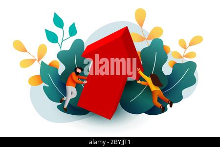 Business-Team mit wachsenden Pfeil. Vektorgrafik „Konzept Geschäftserfolg“. 3d Cartoon Charakter Stil. Vektorgrafik Stock Vektor