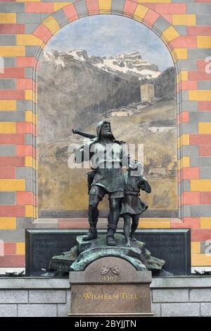 Altdorf, Schweiz - 14. Juni 2017: Wilhelm Tell-Denkmal in der kantonalen Hauptstadt Altdorf im Kanton Uri Stockfoto