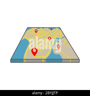 Kartenposition in 3d, gps-Navigator, Zeiger, Geo-PIN-Symbol in modernen Design-Konzept oder Geolokalisierung auf isolierten weißen Hintergrund. Vektor EPS 10. Stock Vektor