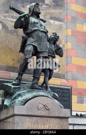 Altdorf, Schweiz - 14. Juni 2017: Wilhelm Tell-Denkmal in der kantonalen Hauptstadt Altdorf im Kanton Uri Stockfoto