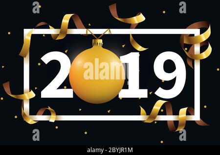 2018 Frohes neues Jahr Hintergrund mit goldenen Weihnachtsbaum Spielzeugball. Vektorgrafik. Stock Vektor