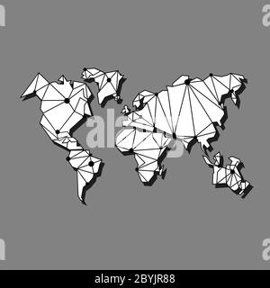 Weltkarte mit Schatten oder aller Kontinente flache Darstellung auf isoliertem grauen Hintergrund. Vektor EPS 10. Stock Vektor