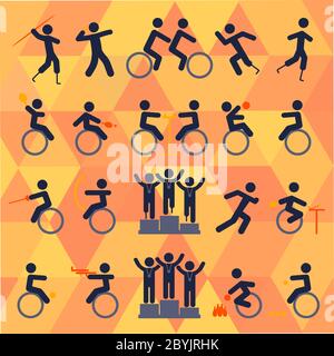 Para-Athlet-Symbol in Farbe oder Menschen mit Behinderungen auf isolierten hellen Hintergrund gesetzt. Sportwettkämpfe. Vektor EPS 10. Vektor EPS 10. Stock Vektor