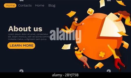 Personen, die mit Diagrammen interagieren und Statistiken und Daten analysieren. Vorlage für Landing Page. Vektorgrafik Stock Vektor