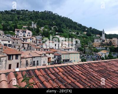 Mittelalterliches Dorf Peille in den französischen Alpen, Cote d'Azur, Französische Riviera, Provence, Frankreich, Europa Stockfoto