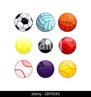 Sportball oder verschiedene Spielbälle Icon in modernem Farbdesign Konzept auf isoliertem weißem Hintergrund gesetzt. Vektor EPS 10. Stock Vektor