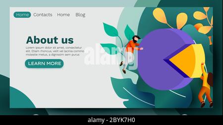 Personen, die mit Diagrammen interagieren und Statistiken und Daten analysieren. Vorlage für Landing Page. Vektorgrafik Stock Vektor