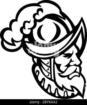 Maskottchen Symbol Abbildung: Kopf eines spanischen Conquistador Tragen eines Morion, Art der offenen Helm Hut ab Mitte 16. bis Anfang des 17. Jahrhunderts verwendet Stock Vektor