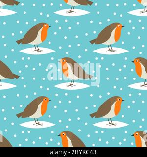 Robin Vögel niedlichen Winter Weihnachten nahtloses Muster. Vektorgrafik. Stock Vektor