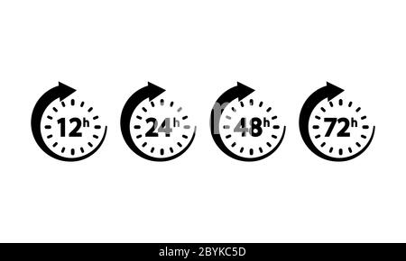 12, 24, 72, 48-Stunden-Uhrensymbol auf isoliertem weißem Hintergrund. Vektor EPS 10. Stock Vektor