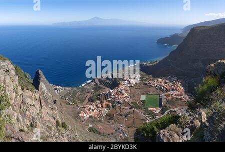 Agulo, La Gomera, Kanarische Inseln - Luftaufnahme Stockfoto