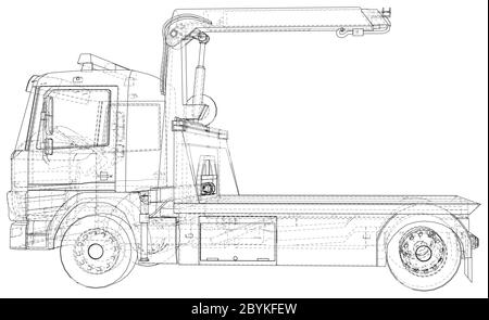 Vector Drahtrahmen Abschleppwagen. Die Schichten von sichtbaren und unsichtbaren Linien werden getrennt. EPS10-Format. Vektor von 3d erstellt. Stock Vektor