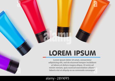 Set von bunten Röhren. Acrylmalerei oder Kosmetik Konzept. Künstler oder Make-up Hintergrund. Vektorgrafik Stock Vektor