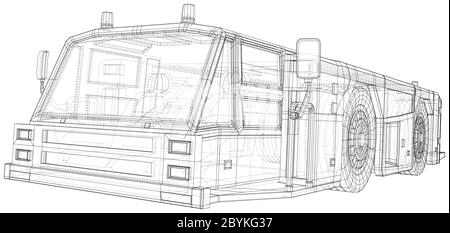 Abschleppwagen. Vector Drahtrahmen isolierten Transport im Flughafen auf Hintergrund. Vektorrendering von 3d. Stock Vektor