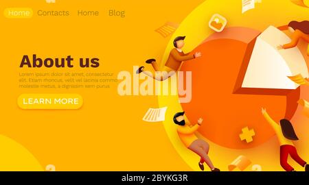 Personen, die mit Diagrammen interagieren und Statistiken und Daten analysieren. Vorlage für Landing Page. Vektorgrafik Stock Vektor