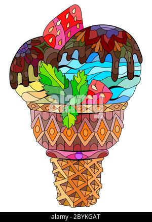 Handgezeichnete bunte zentangle Eis Illustration Stock Vektor