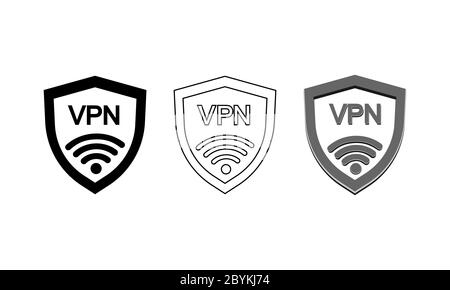 VPN-Sicherheitsschild-Symbol auf isolierten Hintergrund für Anwendungen, Web, App gesetzt. Vektor EPS 10. Stock Vektor