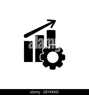 Performance-Symbol, Diagramm, Fortschritt, Pfeil nach oben und Getriebe in schwarz einfaches Design auf einem isolierten Hintergrund. Vektor EPS 10. Stock Vektor