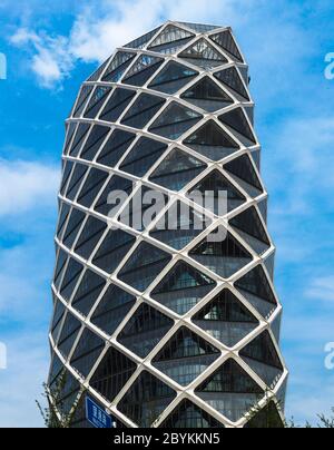 Poly International Plaza, Bürogebäude inspiriert von chinesischen Papierlaternen in Wangjing. Projekt von Skidmore, Owings und Merrill LLP Stockfoto