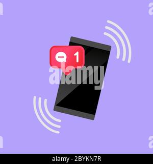Telefon, Smartphone mit Nachricht, E-Mail, Chat, Benachrichtigung Symbol flach in modernem Farbdesign Konzept auf isoliertem blauen Hintergrund. Vektor EPS 10 Stock Vektor
