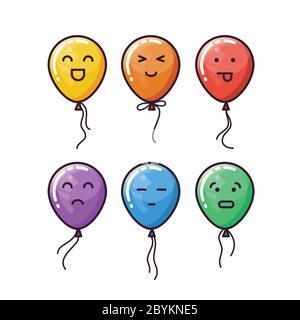 Vektor-Set von verschiedenen Ballon Gesichter Emoji-Zeichen. Stock Vektor