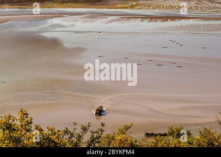 Bretonische Austernbetten bei Ebbe Stockfoto