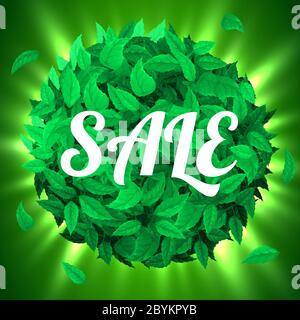 Sommer- oder Frühjahrsangebot. Hintergrund mit frischen grünen Blättern. Blattkonzept. Vektorgrafik Stock Vektor