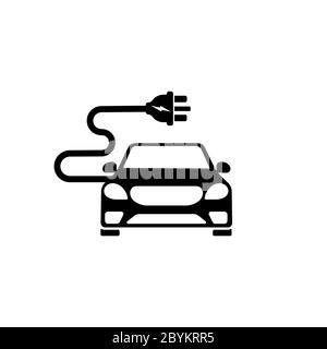 Symbol für Elektroauto-Ladestation in Schwarz auf isoliertem weißem Hintergrund. Vektor EPS 10. Stock Vektor