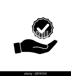 Hände mit Häkchen oder Top-Service, Garantie, Garantie, genehmigte Symbol in schwarz oder Häkchen, Kreuz Häkchen flach auf isolierten weißen Hintergrund. EPS Stock Vektor