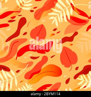 Nahtloses Muster mit bunten roten und gelben Blättern. Stock Vektor