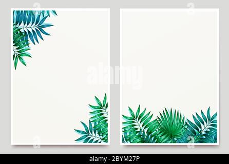 Rahmen aus bunten tropischen Blättern. Konzept des Dschungels zur Gestaltung von Einladungen, Grußkarten und Tapeten. Stock Vektor