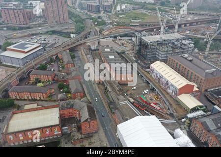 Allgemeine Ansicht des Manchester City Centre von der Castlefield Gegend. Stockfoto