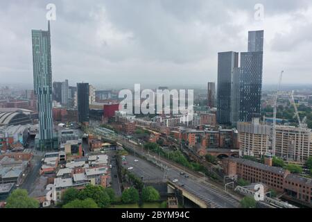 Allgemeine Ansicht des Manchester City Centre von der Castlefield Gegend. Stockfoto