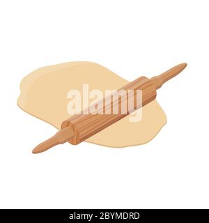 Isometrische Ansicht von Teig, Nudelholz und Mehl. Vector Teig Kneten mit Nudelholz, Bäckerei und Patisserie oder Bäckerei, Weizen und Roggen Brot Backen Stock Vektor