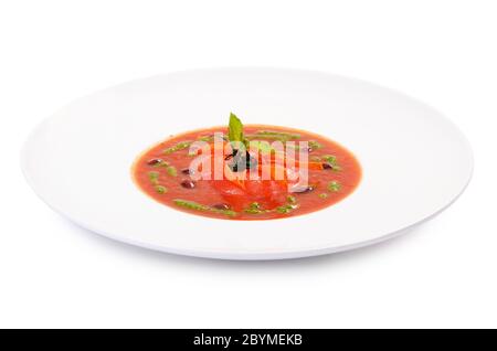 Suppe aus gebackenen Tomaten mit pesto Stockfoto