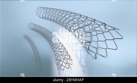 3D-Darstellung der drei metal stents für die Implantation und die Förderung der Durchblutung in den Blutgefäßen Stockfoto