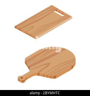 Handgefertigte Holzschneidplatten isometrische Ansicht isoliert auf weißem Hintergrund Stock Vektor