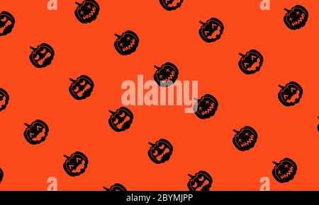 Kürbisse für Halloween Icon Hintergrund in schwarz oder Kürbis Gesicht isoliert auf orangefarbenem Hintergrund gesetzt. Sammlung von Silhouette gruselige Bilder. Vektor-EPS Stock Vektor