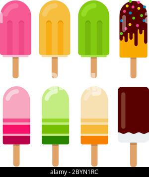 Ein Satz Eis auf Sticks Vektor flach isoliert Stock Vektor