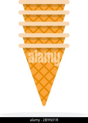 Turm von Waffel Eis Hörner flach isoliert Stock Vektor