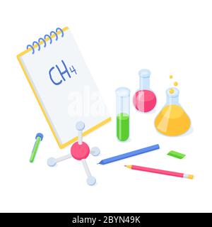Chemie Ausbildung oder zurück zur Schule isometrisches Konzept. Stock Vektor