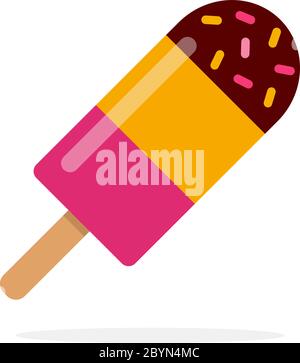Bananenbeeren Eis auf einem Stock mit Schokolade Glasur und Dekor flach isoliert Stock Vektor
