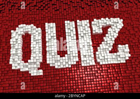 Das Wort Quiz aus Würfeln im Mosaikmuster und Pixelstil Stockfoto