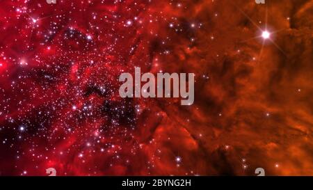 Illustration eines fiktiven Sternfeldes, Nebel, Sonne und Galaxien Stockfoto