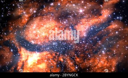 Illustration eines fiktiven Sternfeldes, Nebel, Sonne und Galaxien Stockfoto