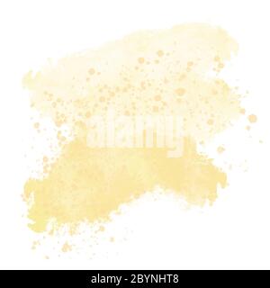 Abstrakt gelb golden orange Aquarell-Blot auf weißem Hintergrund.die Farbe spritzt Stockfoto