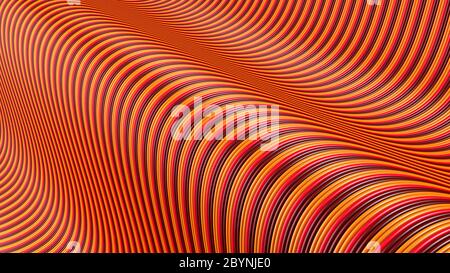 3D-Darstellung einer gewellten Oberfläche aus verschiedenen farbigen Linien Stockfoto