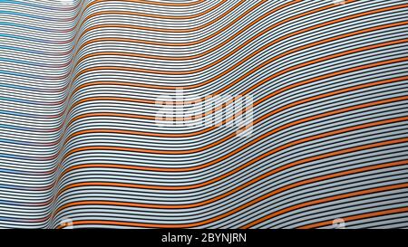 3D-Darstellung einer gewellten Oberfläche aus verschiedenen farbigen Linien. Stockfoto