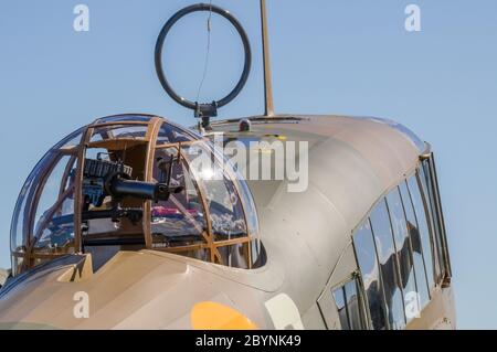 Geschützturm von Avro Anson Zweiten Weltkrieg Britische zweimotorige, Multi-Rolle-Flugzeug, das mit der Royal Air Force von 1936 diente. Neuseeland Airshow Stockfoto