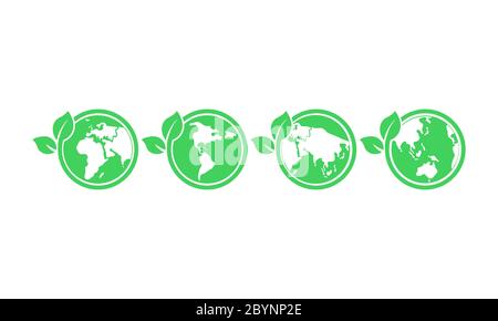 Welt Umwelt, Speichern Log oder Ökologie auf allen Planeten gesetzt Symbol in grün auf einem isolierten weißen Hintergrund. Vektor EPS 10 Stock Vektor
